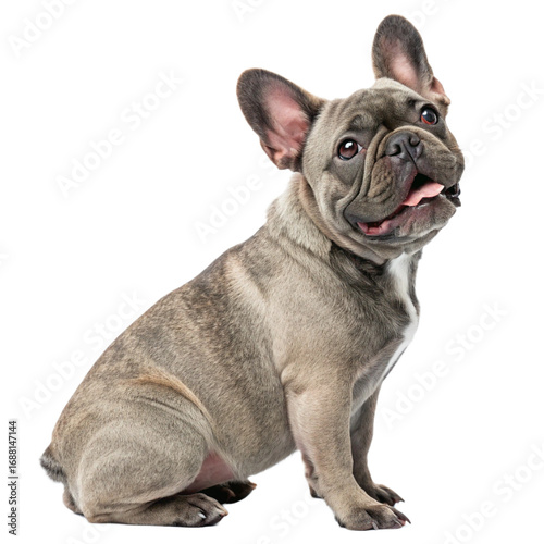 Brindle French Bulldog with Tongue Out Transparent Background


