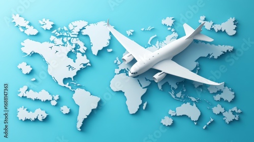 Illustrations of maps and airplane travel concepts