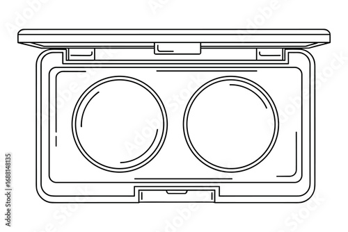 Cosmetic Palette Illustration: An open compact with two round containers in black outline.