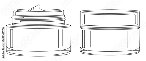 Elegant Outline Illustration: Open and Closed Cosmetic Cream Jar Containers Design