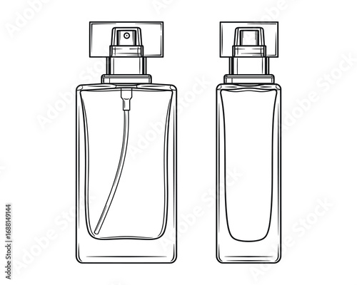 Elegant Outlines: Two Stylish, Transparent, Rectangular Perfume Bottles Illustration.