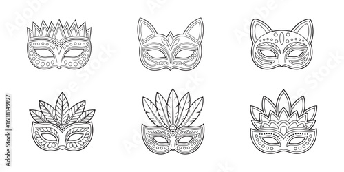 Elegant carnival masks collection line art set illustration icon vector