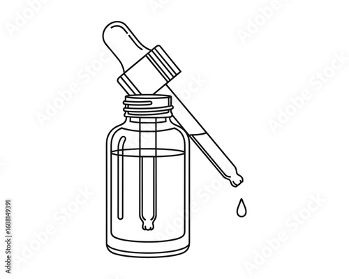 Dropper Bottle with Liquid Essence, Extract or Serum, Black and White Line Art