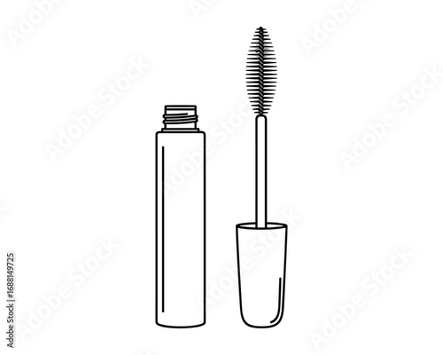 Minimalist Mascara Illustration: Beauty Cosmetic for Lashes, Black and White Makeup Art