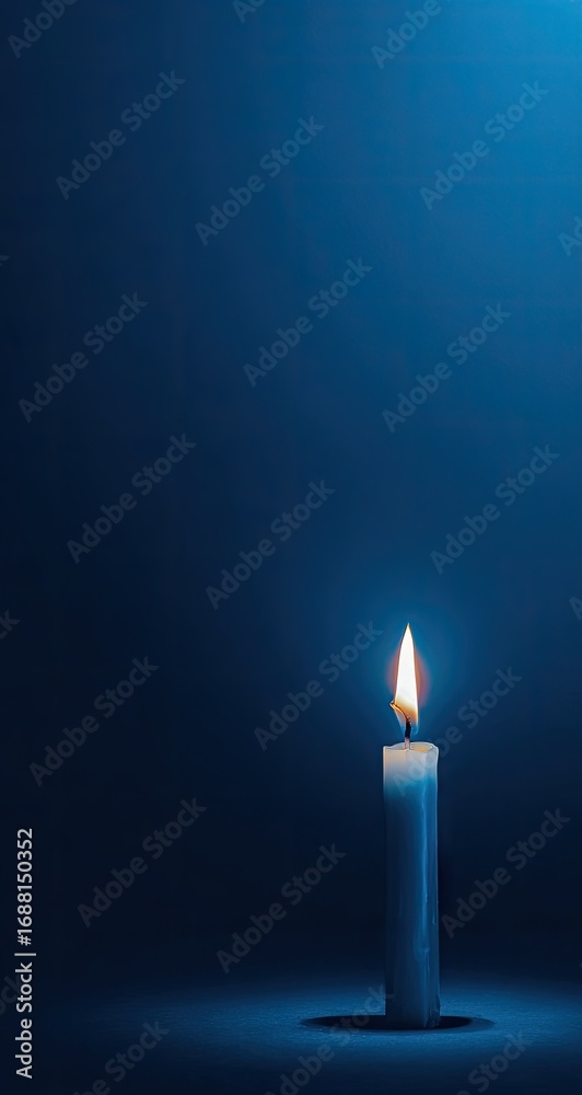 Fototapeta premium Single candle flame in deep blue