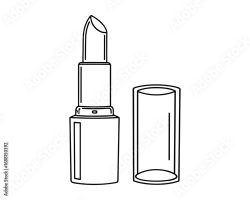 Open tube of lipstick with detached cap, isolated on a clean white background.