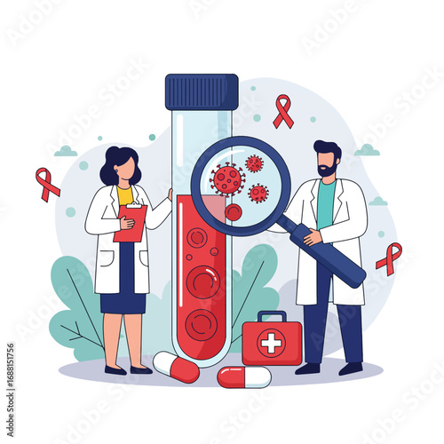 Medical Professionals Examining Blood Sample for Virus.