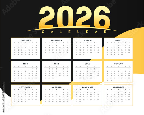 black golden 2026 desk calendar template
