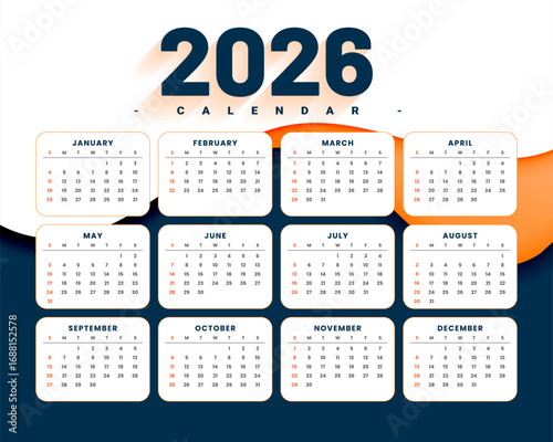 modern 2026 yearly calendar template design