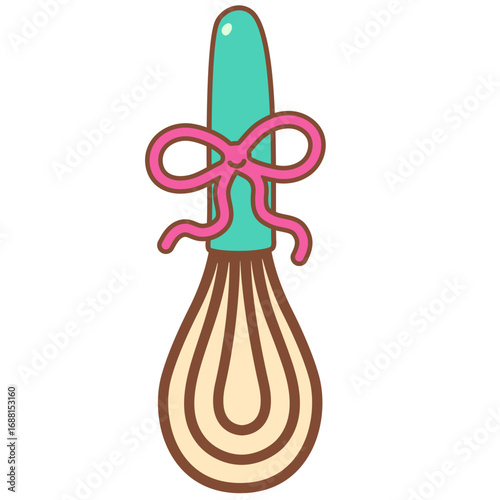 Whisk with Pink Ribbon Illustration
