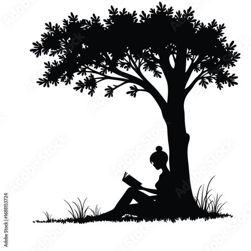 Silhouette of woman reading book under tree girl 3
