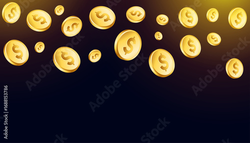 falling USD currency dollar golden coin sign design