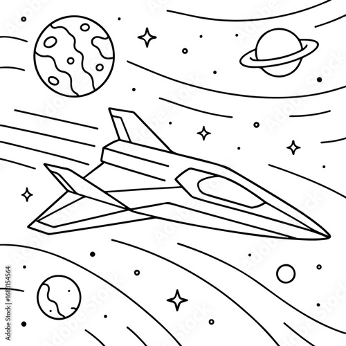 Space Cruiser Outline Coloring Page for Sci-Fi Fantasy and Cosmic Coloring Art