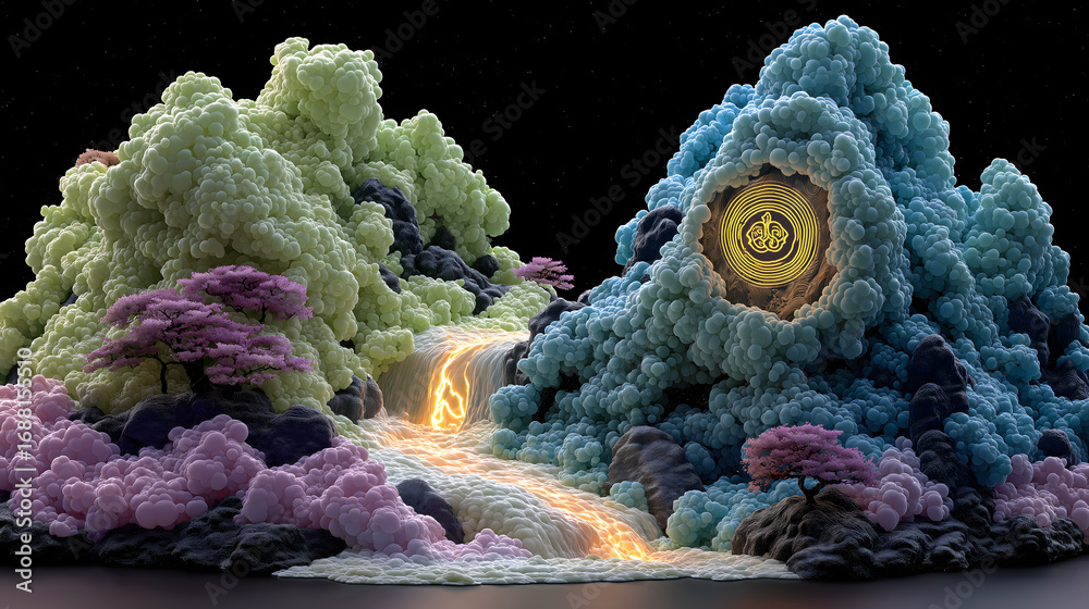 Obraz premium Taoism・Taoist Clouds・Dao Follows Nature | Flowing White Clouds (Silk Texture) with Gold 