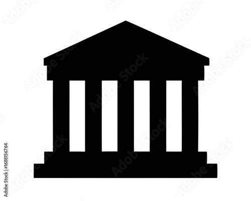 Simple black and white illustration of a bank, courthouse, or government building