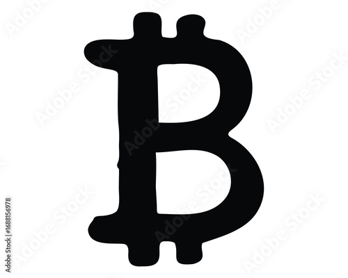 Stylized Bitcoin Symbol in Bold Black Outline against White Background