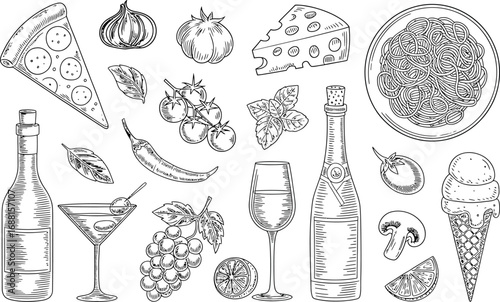 Italian Food Line Art Illustrations