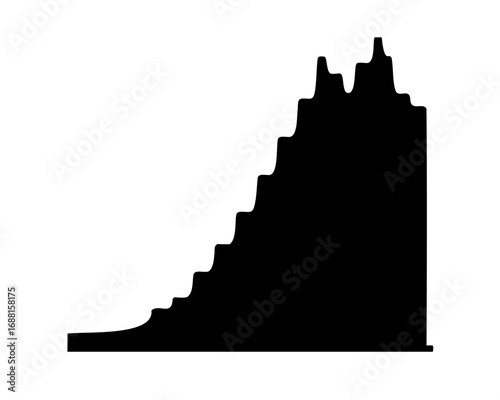 Abstract Black Silhouette of a Stepped Mountain Range on White Background