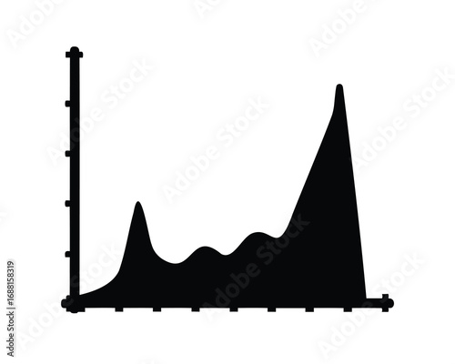 Simple black silhouette line graph showing fluctuating data trending upwards overall