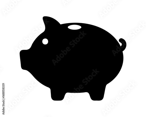 Black Piggy Bank Silhouette, Symbol of Savings, Finance, and Economic Security