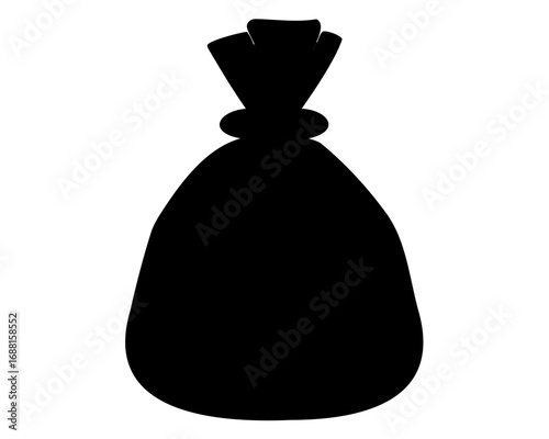 Black silhouette of a sack, bag or pouch tied at the top