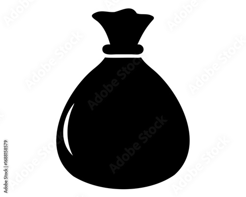 Silhouette of a closed and tied sack or bag on a white background