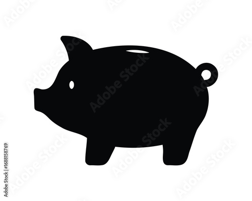 Simple black silhouette of a piggy bank on a white background