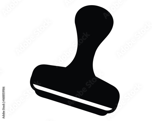 A black and white image of a stamp with a rounded handle