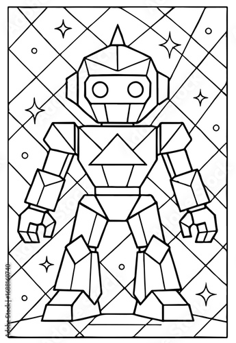 Futuristic Robot Outline Coloring Page for Retro Sci-Fi Cosmic Coloring Fans