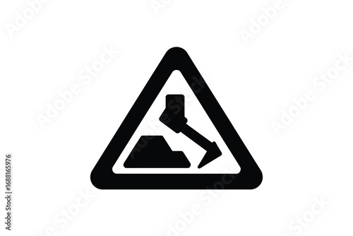 Silhouette warning sign depicting falling rocks hazard ahead road signage