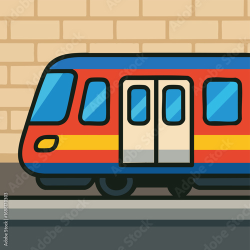 Colorful Cartoon Train on Subway Platform.