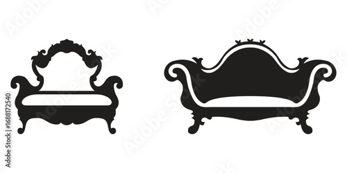 Antique rococo sofa silhouette vector design collection illustration