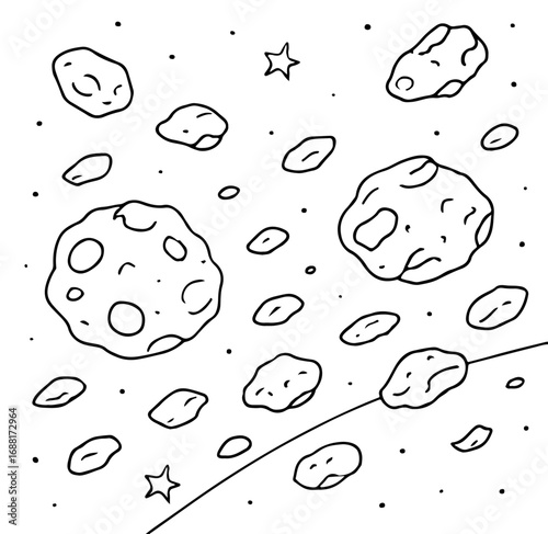 Asteroid Field in Space Outline Coloring Page for Cosmic Fantasy Coloring Book