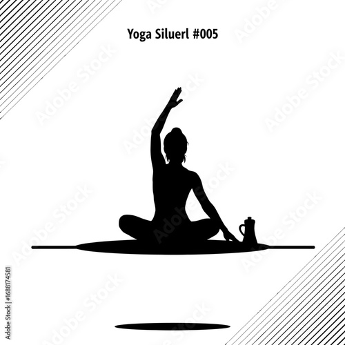 Serene woman in yoga pose on paddleboard with calming water vista, embracing mindfulness and outdoor wellness