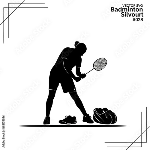 Dynamic female badminton player poised for action with racket and gear ready, capturing athletic intensity and competitive spirit.