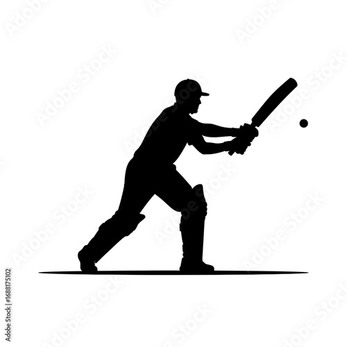 Dynamic silhouette of a professional cricket batsman powerfully striking the ball during an intense match capturing athletic action and competitive spirit