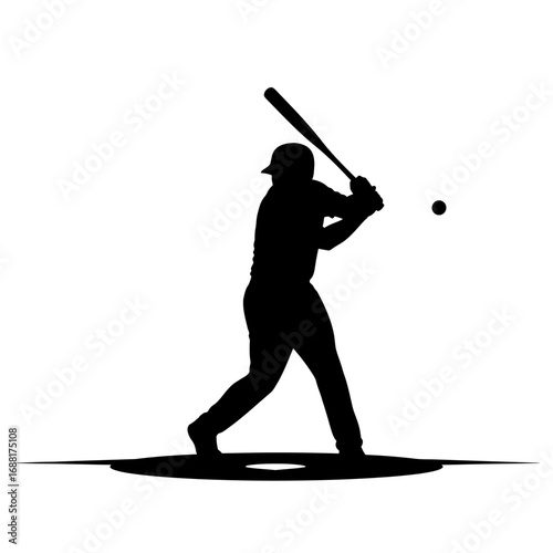 Dynamic silhouette captures a baseball player powerfully swinging a bat at a pitch, embodying athletic action and competitive spirit.