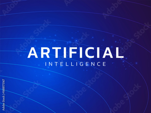 Artificial intelligence with Abstract curved lines and light blue effect on dark blue background vector design concept. Technology background template for advance technology, AI Technology, ui, web.