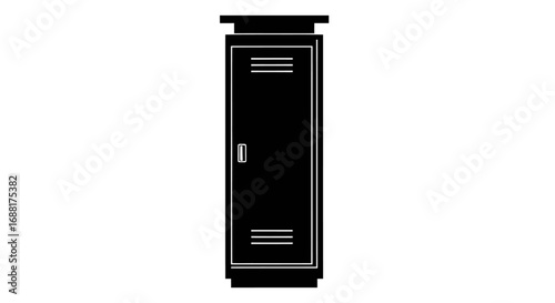 Tall Black Metal Locker with Single Door and Ventilation Slits.