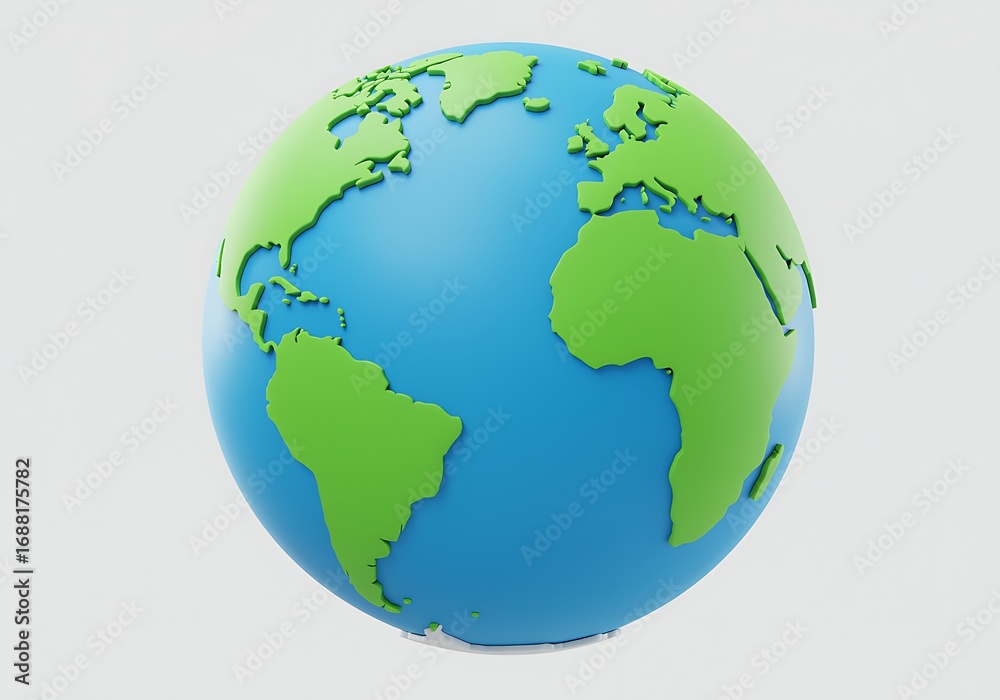 Fototapeta premium Earth Globe Illustration on White Background Showing Continents Oceans and Countries Representing Travel Geography and Global Connections
