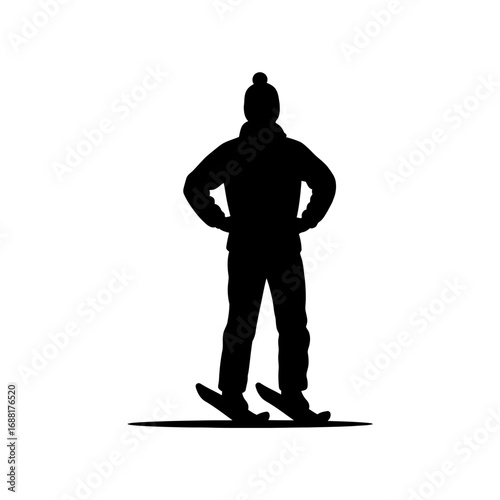 Confident skier with hands on hips ready for winter adventure, capturing the thrill of snow sports and outdoor exploration