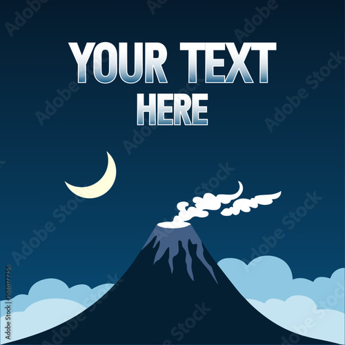Volcanos Vectors With Moon, Cloud, And Night Sky For Poster Template Design