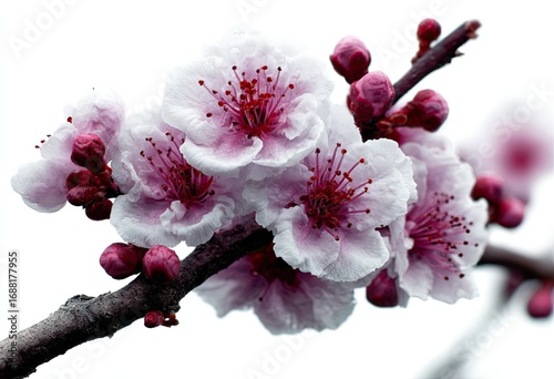 Close-up of delicate, pink blossoms on a branch
