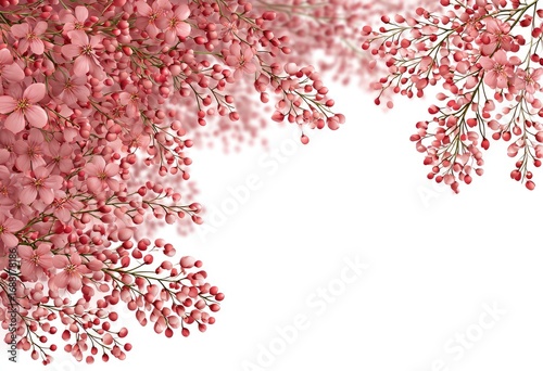 Pink blossoms frame a white background