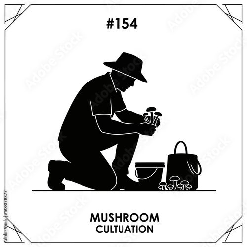 Dedicated farmer harvesting fresh mushrooms with care, showcasing agricultural expertise and natural bounty