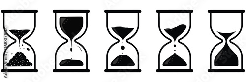 Black Hourglass Vector Silhouette – Minimalist Sand Timer Icon Symbolizing Countdown, Waiting, Time Management, Deadlines, and Graphic Design Resources