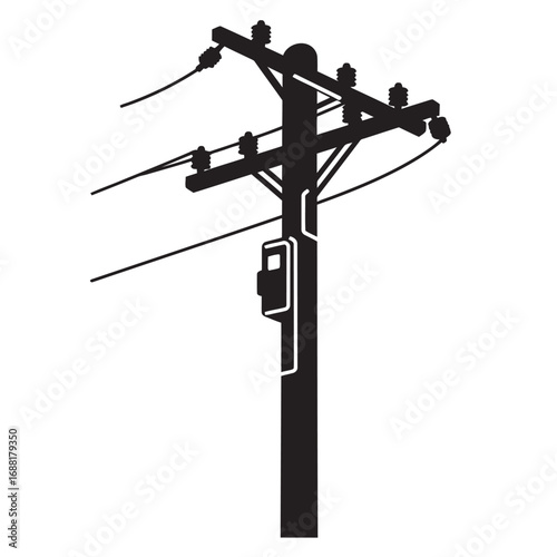 black and white silhouette of electric pole vector on white background