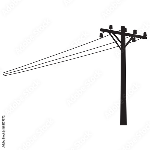 black and white silhouette of electric pole vector on white background