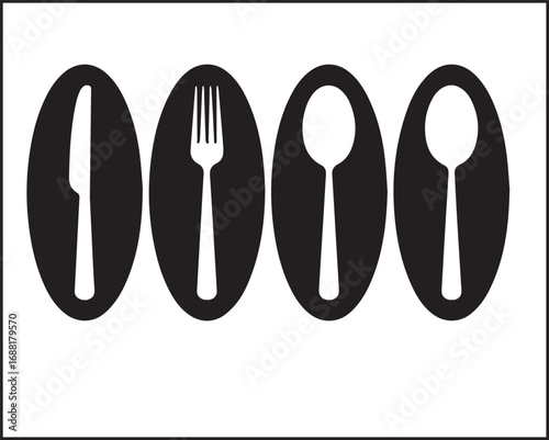 White cutlery icons on black background simple minimalist design