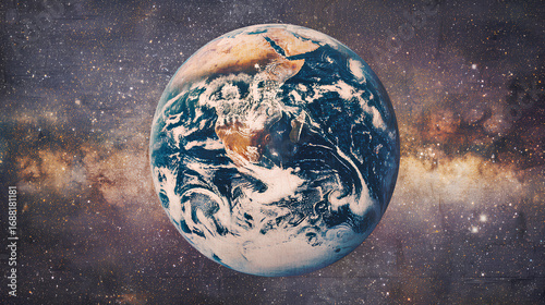 Fototapeta Naklejka Na Ścianę i Meble -  planet earth in space, vintage collage art cutout Stock Illustration